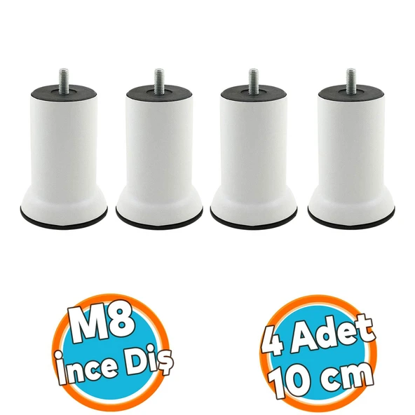 Mobilya Metal Kanepe Yatak Baza Koltuk Orta Destek Ayağı M8 Civata Beyaz Metal Ayak 10 Cm 4 Adet ürün görseli