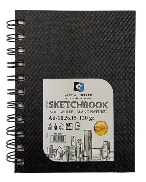 Alex Schoeller Sketchbook Sert Kapak Eskiz Defteri A6 Spiralli Soft White Çizgisiz ALX995