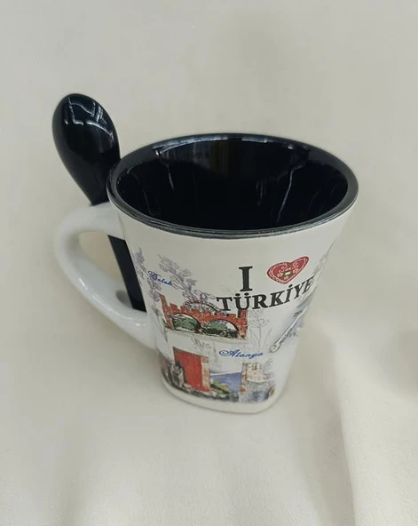 Bardak Kupa Seramik Kulplu 100 ml Yöresel Meşrubat Su Kahve Bardağı Antalya Görselli - 4