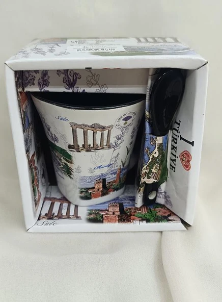 Bardak Kupa Seramik Kulplu 100 ml Yöresel Meşrubat Su Kahve Bardağı Antalya Görselli - 3