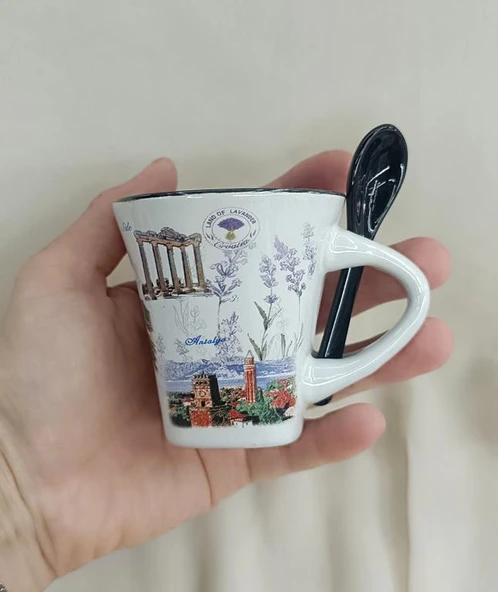 Bardak Kupa Seramik Kulplu 100 ml Yöresel Meşrubat Su Kahve Bardağı Antalya Görselli - 2