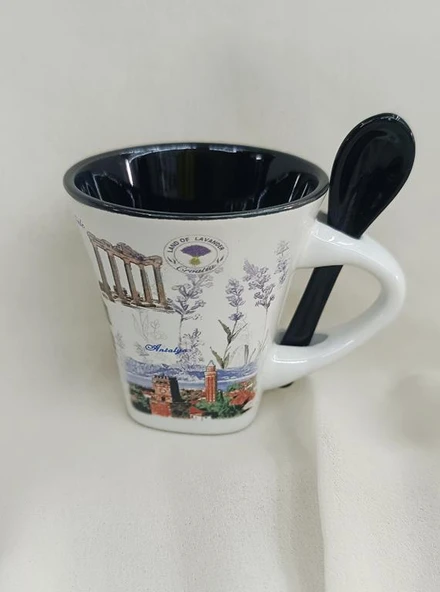 Bardak Kupa Seramik Kulplu 100 ml Yöresel Meşrubat Su Kahve Bardağı Antalya Görselli