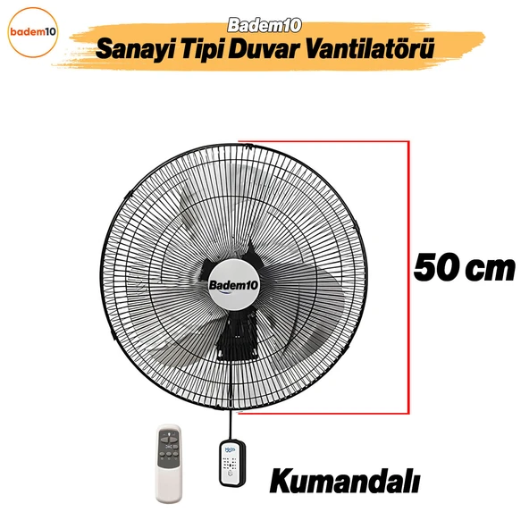Sanayi Tipi Kumandalı 50 cm 130 W Duvar Vantilatörü Endüstriyel Sessiz Duvara Monte Fan - 2