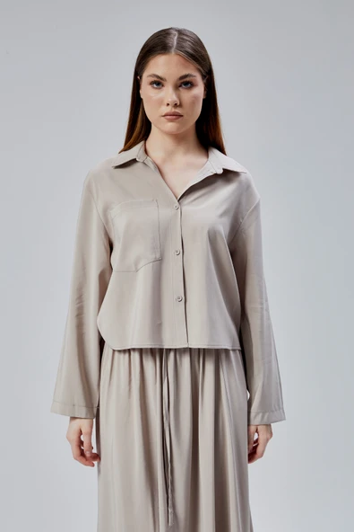 Bej Oversize Gömlek