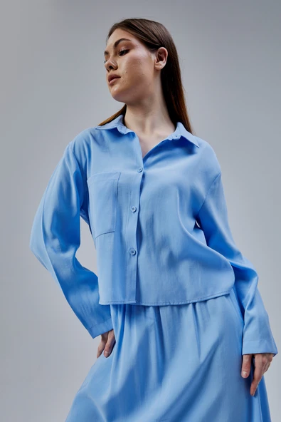 Bebe Mavisi Oversize Gömlek