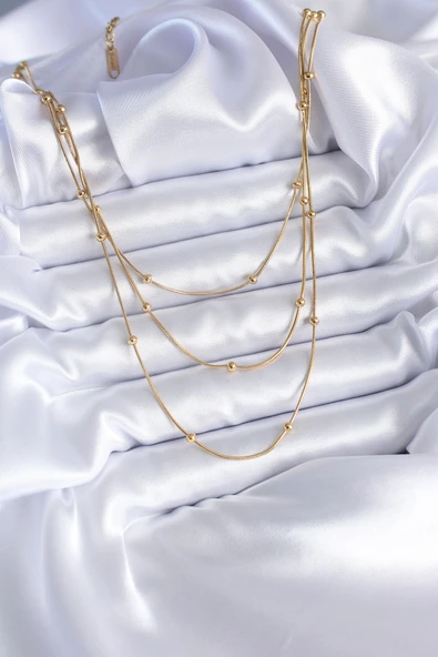 316L Çelik Gold Renk 3'lü Minimal Toplu Kadın Kolye - TJ-BKO7700 - 2