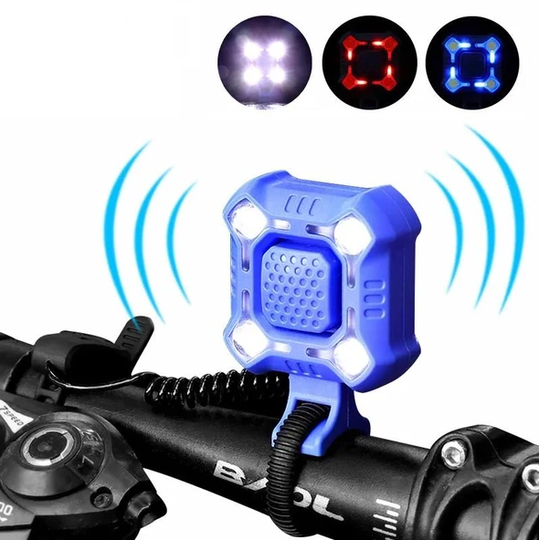 FORTE GT 2122 Bisiklet Ön Işık 350 Lümen 140 DB Usb Şarjlı Yüksek Güçlü Far Korna Mavi Renk