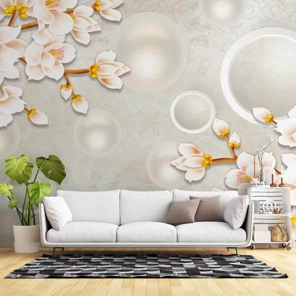 3D Soft Pembe Çiçek Duvar Kağıdı Baskı ürün görseli