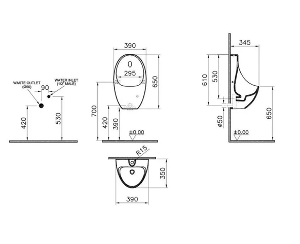 VitrA Arkitekt Fotoselli Rim-ex Arkadan Su Girişli Temassız Pisuvar - 2