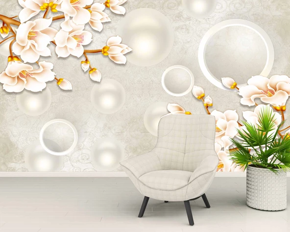 3D Soft Pembe Çiçek Duvar Kağıdı Baskı - Resim 6