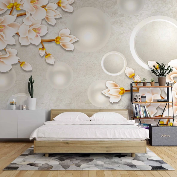 3D Soft Pembe Çiçek Duvar Kağıdı Baskı - Resim 2