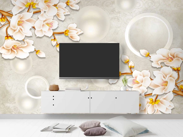 3D Soft Pembe Çiçek Duvar Kağıdı Baskı - Resim 3