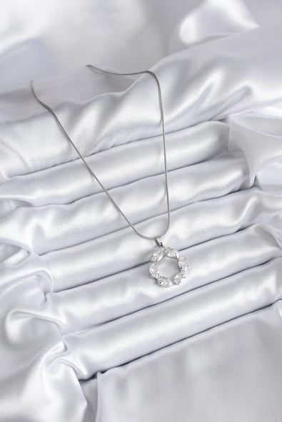 316L Çelik Gümüş Renk Zirkon Taşlı Kadın Kolye - TJ-BKO8137 - 2