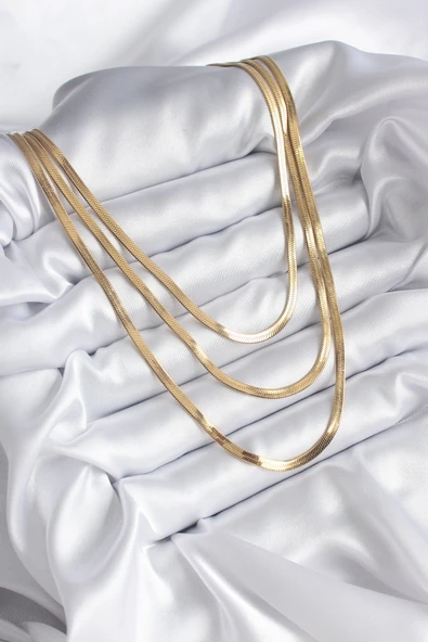 316L Çelik Gold Renk 3'lü İtalyan Zincir Model Kadın Kolye - TJ-BKO8207 - 2