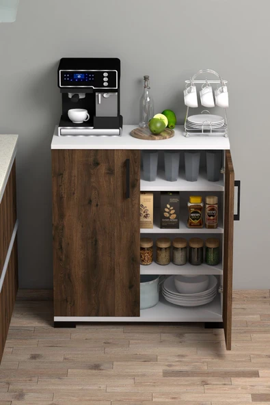 Athena Çok Amaçlı 2 Kapaklı ,Kahve Köşesi,Mutfak,Banyo, Kiler Dolabı Ceviz - Resim 5