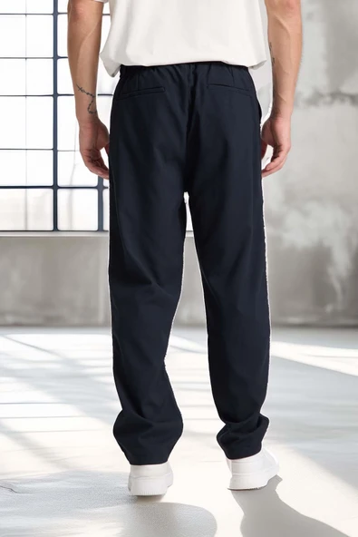 Önü Çift Pileli Fermuarlı Beli Lastikli Jogger Erkek Pantolon - Lacivert - 6