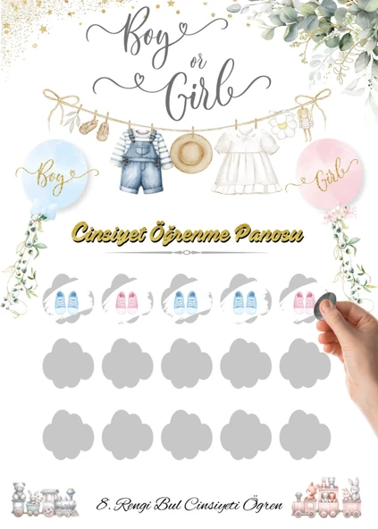 Cinsiyet Partisi Kazı Kazan Tahmin Panosu Kız 34x48 cm - Resim 3