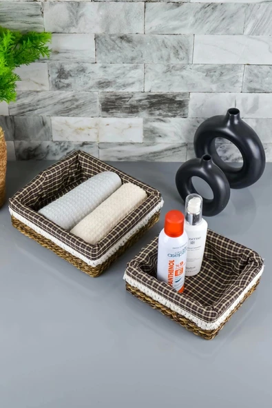 Lotte - 2 Li Dikdörtgen Hasır Çok Amaçlı Sepet 29 X 19 Cm