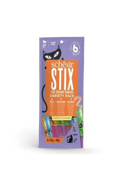 Schesir Stix 2 X Tavuk / 2 X Somonlu / 2 X Ördekli Krem Çeşit Paketi 6 X 15 G - 3