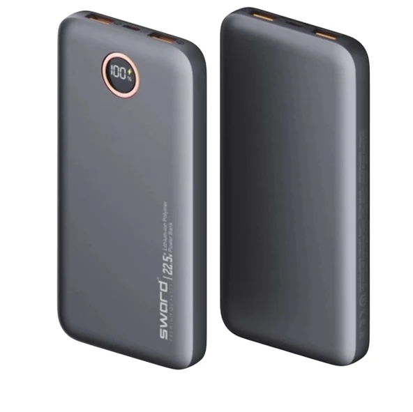 Sword 10F53 22.5W 10000 mAh Gri USB Kablolu Hızlı Şarj Powerbank - 4