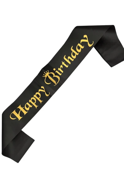 Happy Bırthday Gold Yazılı Siyah Saten Kuşak - 2