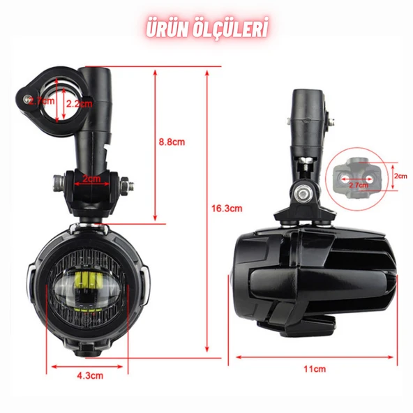 Enduro GS Serileri Uyumlu Motosiklet LED Sis Farı Yüksek Performans Metal Gövde 12V-24V 40W 2 Adet - 5