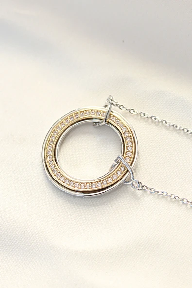 316L Çelik Zirkon Taşlı Çift Renkli Tifany Kolye - TJ-BKO8503 - 2