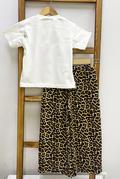 KIZ ÇOCUK YAZLIK İKİLİ TAKIM LEOPAR BASKILI B46 - Resim 3