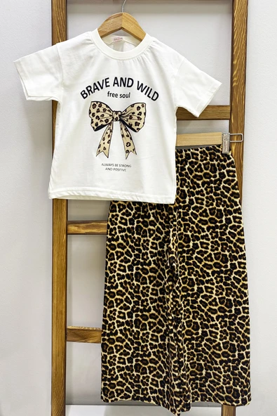 KIZ ÇOCUK YAZLIK İKİLİ TAKIM LEOPAR BASKILI B46 - Resim 2