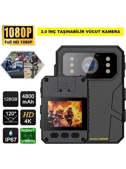 Vücut Kamera 2.0  inç Ekranlı Taşınabilir Vücut Kamera