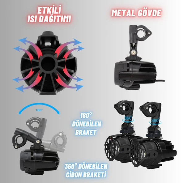 Enduro GS Serileri Uyumlu Motosiklet LED Sis Farı Yüksek Performans Metal Gövde 12V-24V 40W 2 Adet - 7