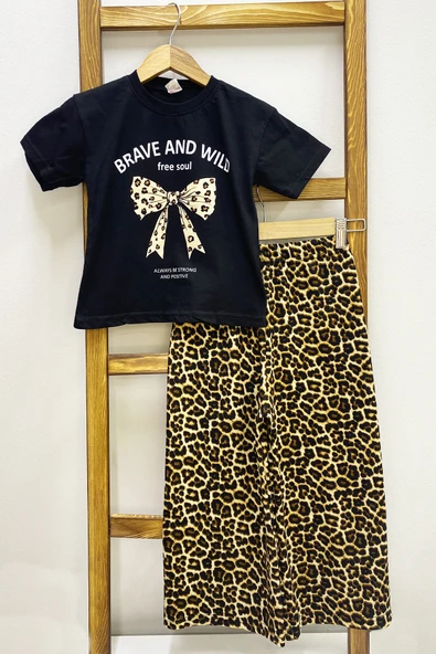 KIZ ÇOCUK YAZLIK İKİLİ TAKIM LEOPAR BASKILI B46 - Resim 5