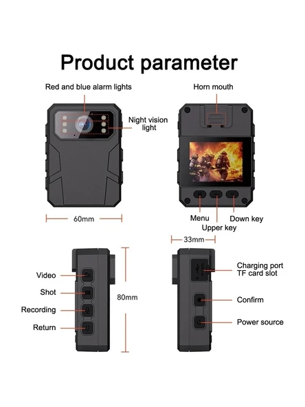 Vücut Kamera 2.0  inç Ekranlı Taşınabilir Vücut Kamera - 4