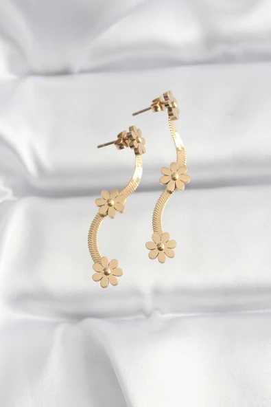 316L Çelik Gold Renk İtalyan Zincir Papatya Küpe - TJ-BKP8801 - 2