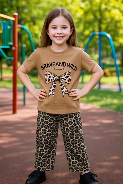 KIZ ÇOCUK YAZLIK İKİLİ TAKIM LEOPAR BASKILI B46 - Resim 7