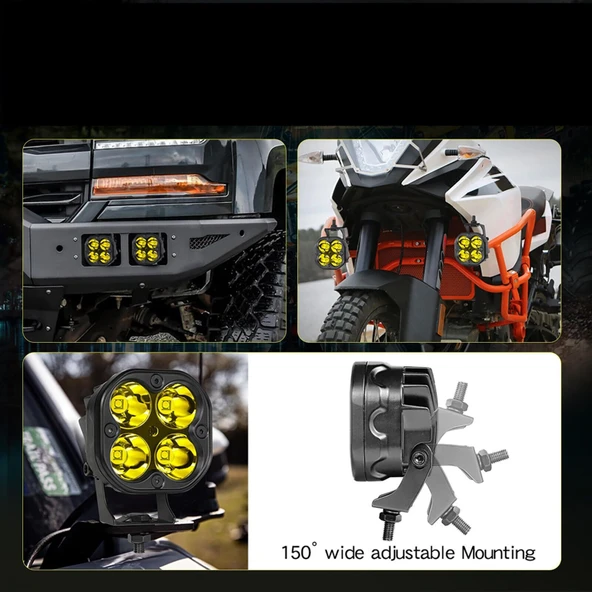 Off Road Ve Arazi Aracı 3 inç Amber Sarı Renk Çalışma Ve Sis Lambası 2 ADET - 6
