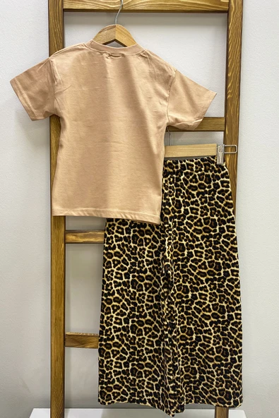 KIZ ÇOCUK YAZLIK İKİLİ TAKIM LEOPAR BASKILI B46 - Resim 9