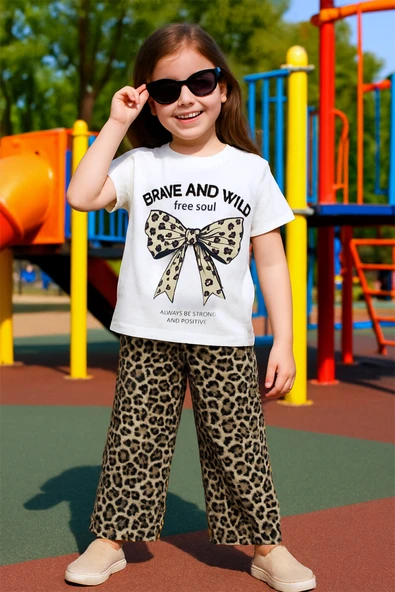 KIZ ÇOCUK YAZLIK İKİLİ TAKIM LEOPAR BASKILI B46 ürün görseli