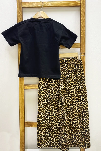 KIZ ÇOCUK YAZLIK İKİLİ TAKIM LEOPAR BASKILI B46 - Resim 6