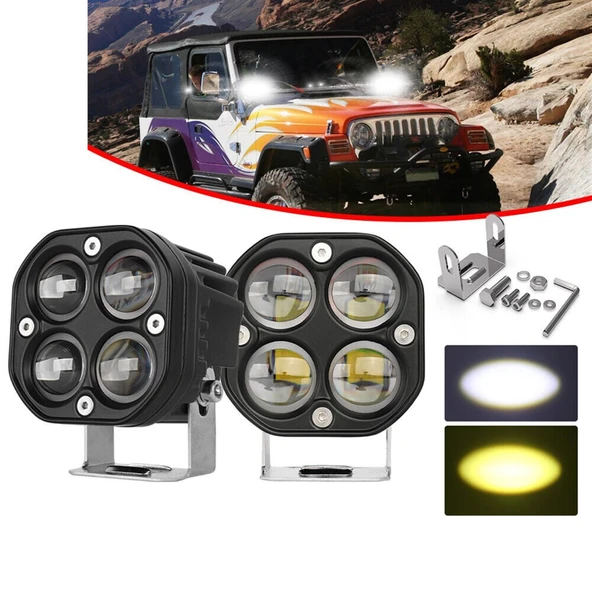 Off Road 3 inç Çift Renk Beyaz Sarı Kare Spot Çalışma Ve Sis Lambası 2 ADET