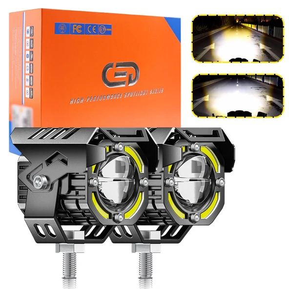 LED Motosiklet ve Off Road Sis Farı Çakarlı Ultra Parlak 4 Modlu Yüksek Performans Metal 12V-24V