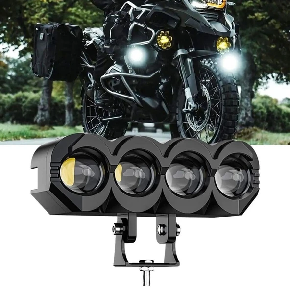Motosiklet 4 Led Lazer Sis Farı 2 ADET Delici Beyaz Sarı Çift Renk Metal Baykuş Led Işık - 2