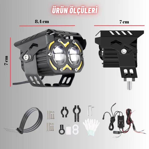 LED DRL Motosiklet Sis Farı Çakarlı Off Road 4 Mod Delici Yüksek Performans Metal Far Seti - 5