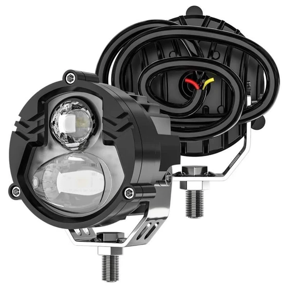 Motosiklet LED Sis Farı 2 ADET Metal Kasa Yüksek Güçlü Delici Spot Beyaz Sarı Çift Renk - 2