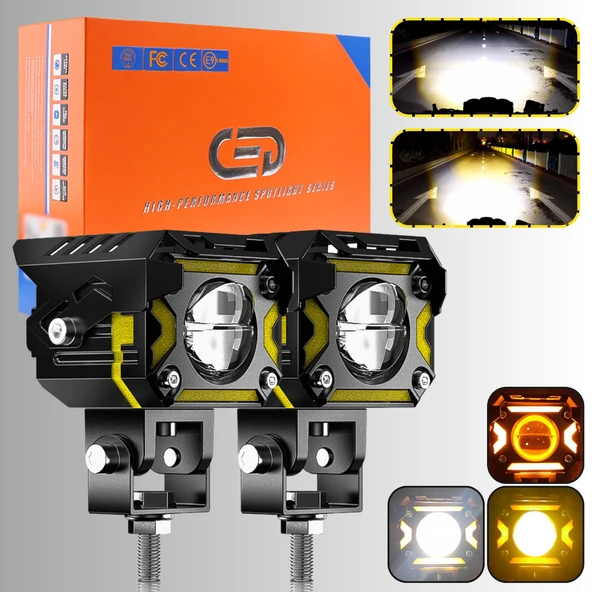 Ultra Parlak LED Motosiklet ve Off Road Sis Farı Çakarlı 4 Modlu Yüksek Performans Metal 12V-24V Led