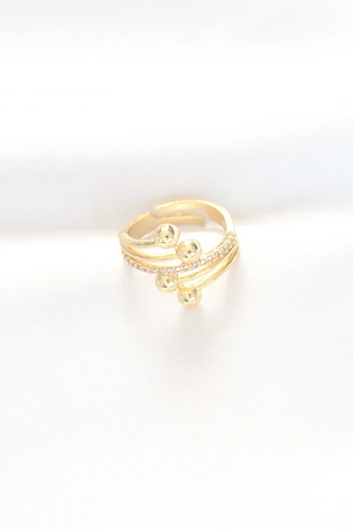 Topçuk Model Zirkon Taşlı Gold Renk Ayarlanabilir Yüzük - TJ-BYK3138 - 2