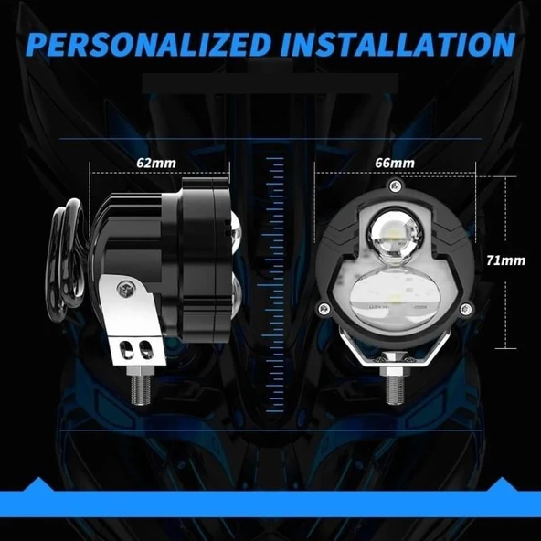 Motosiklet LED Sis Farı 2 ADET Metal Kasa Yüksek Güçlü Delici Spot Beyaz Sarı Çift Renk - 5