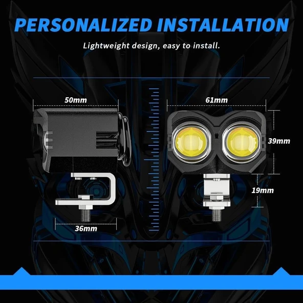 Motosiklet Sis Farı 2 ADET Metal Kasa Baykuş Model Delici Beyaz Sarı Çift Renk 12-80 Volt - 4