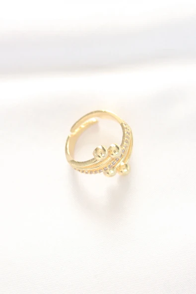 Topçuk Model Zirkon Taşlı Gold Renk Ayarlanabilir Yüzük - TJ-BYK3138 - 3
