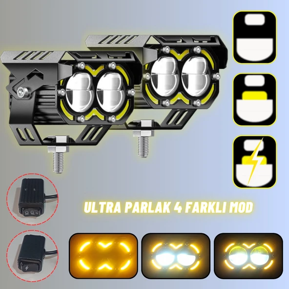 LED DRL Motosiklet Sis Farı Çakarlı Off Road 4 Mod Delici Yüksek Performans Metal Far Seti - 2